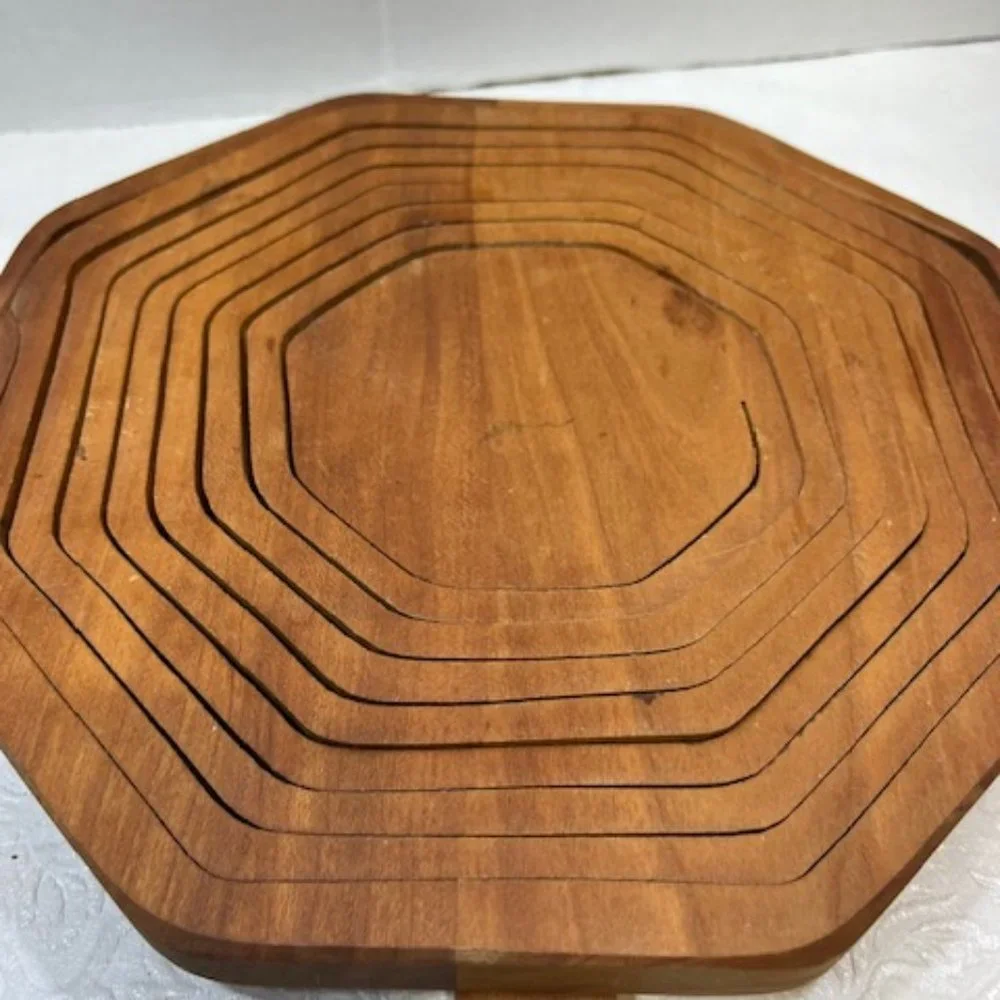 VTG Collapsible Octagon Wooden Fruit Bowl Basket Expandable, Foldable w/Handles